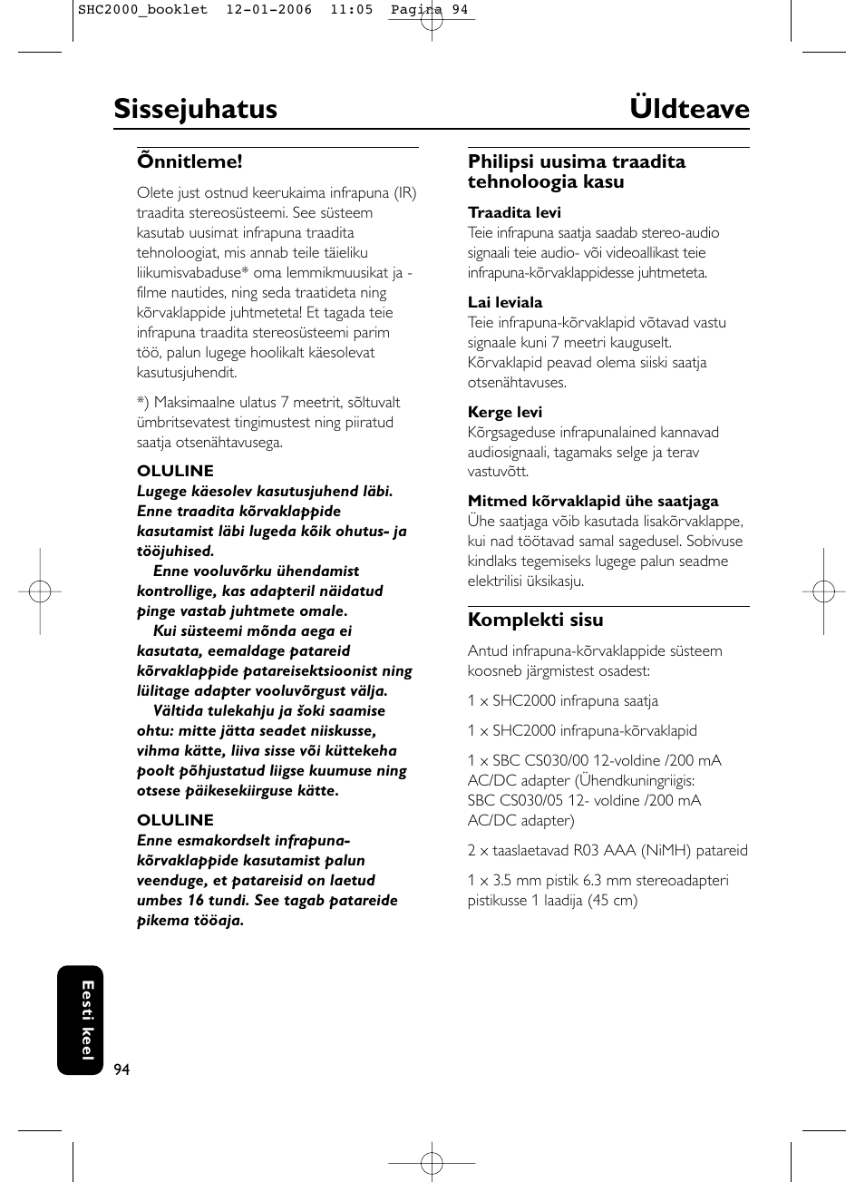 Sissejuhatus üldteave | Philips Casque hi-fi sans fil User Manual | Page 94 / 114