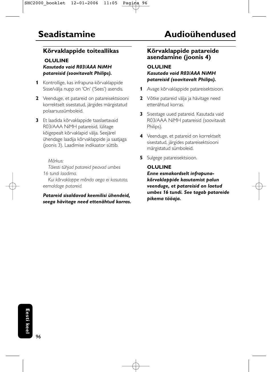 Seadistamine audioühendused | Philips Casque hi-fi sans fil User Manual | Page 96 / 114