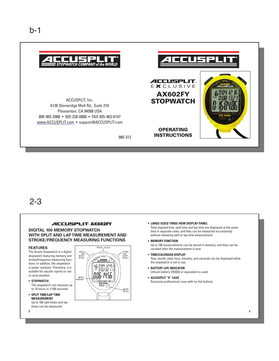 Accusplit AX602FY User Manual | 4 pages