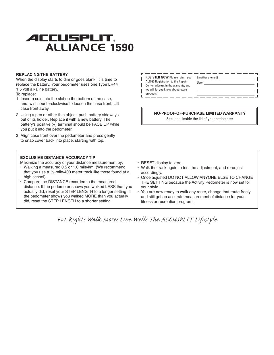 Alliance, Accusplit | Accusplit AL1590 User Manual | Page 2 / 2