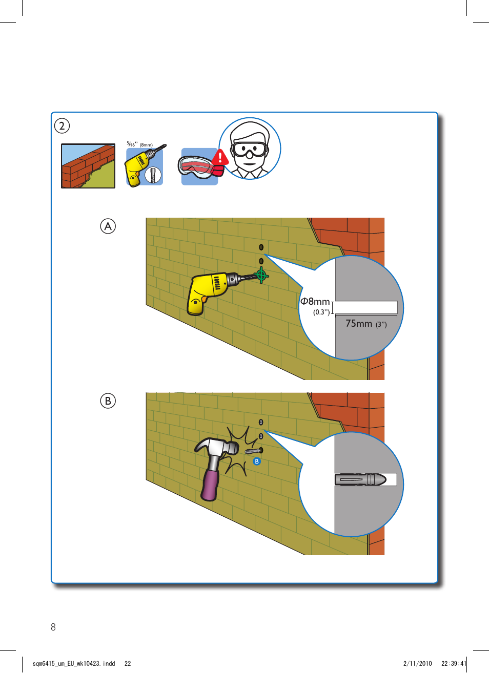 Ba b, 75mm, Ф 8mm | Philips Support mural LCD User Manual | Page 22 / 30