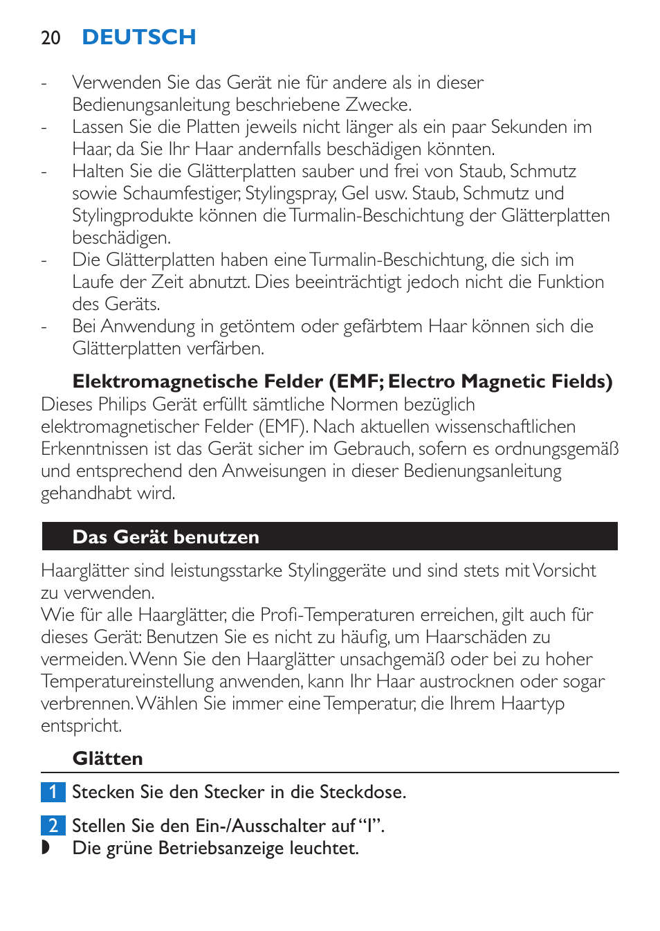 Das gerät benutzen, Glätten | Philips Sèche-cheveux et lisseur User Manual | Page 104 / 168