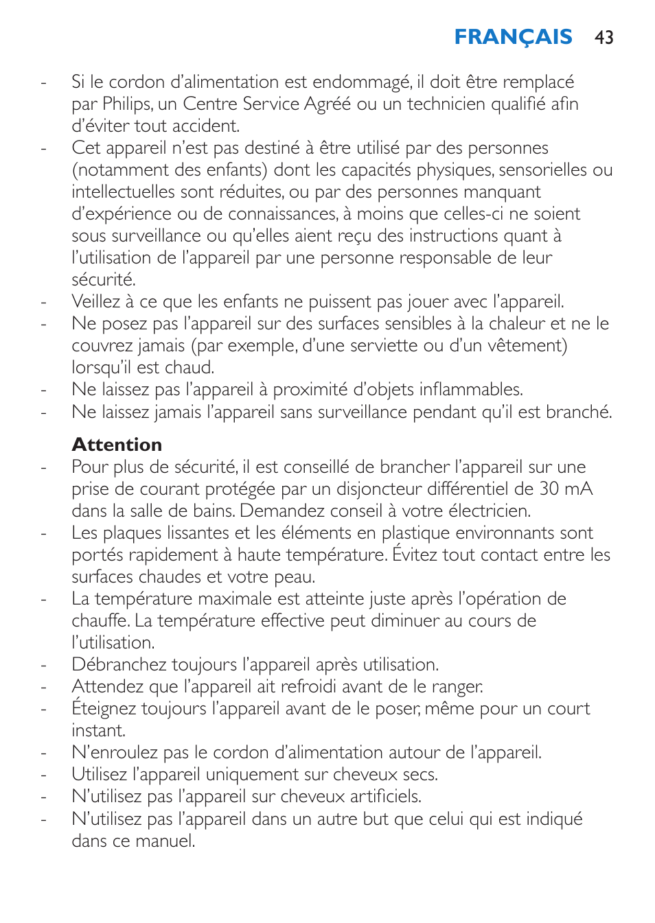 Attention | Philips Sèche-cheveux et lisseur User Manual | Page 127 / 168