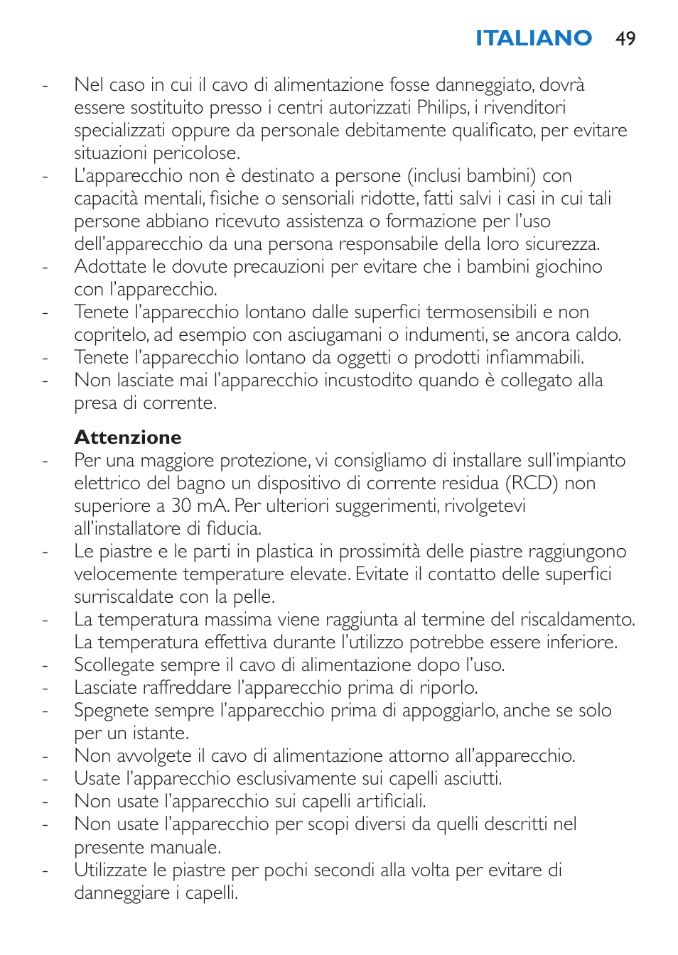 Attenzione | Philips Sèche-cheveux et lisseur User Manual | Page 133 / 168