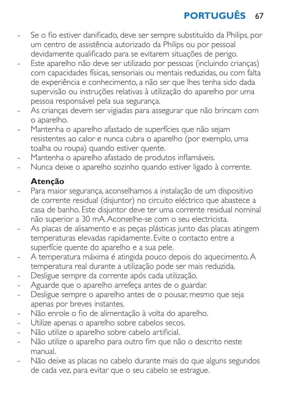 Atenção | Philips Sèche-cheveux et lisseur User Manual | Page 151 / 168