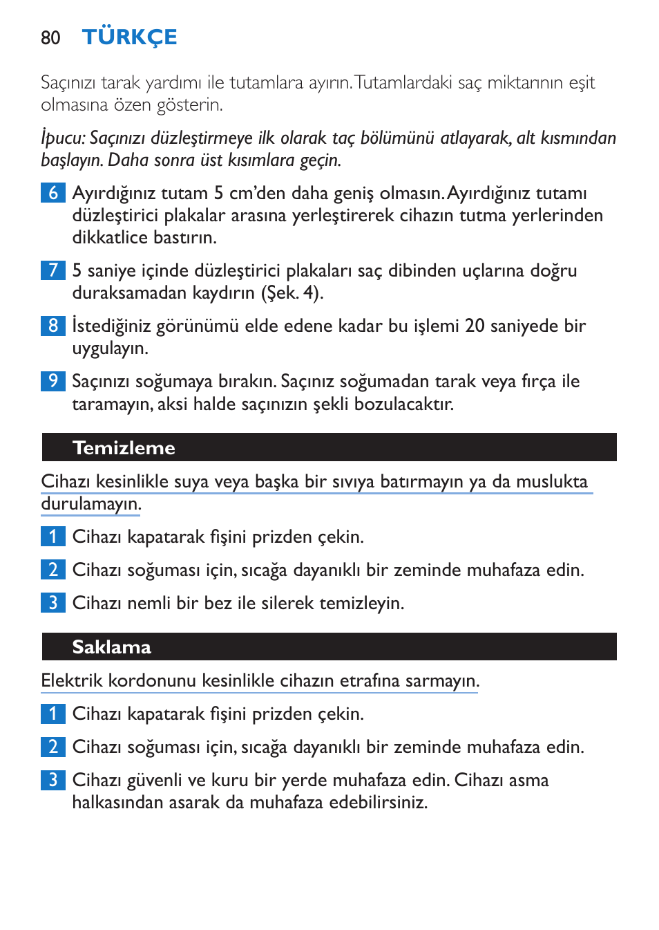 Temizleme, Saklama | Philips Sèche-cheveux et lisseur User Manual | Page 164 / 168