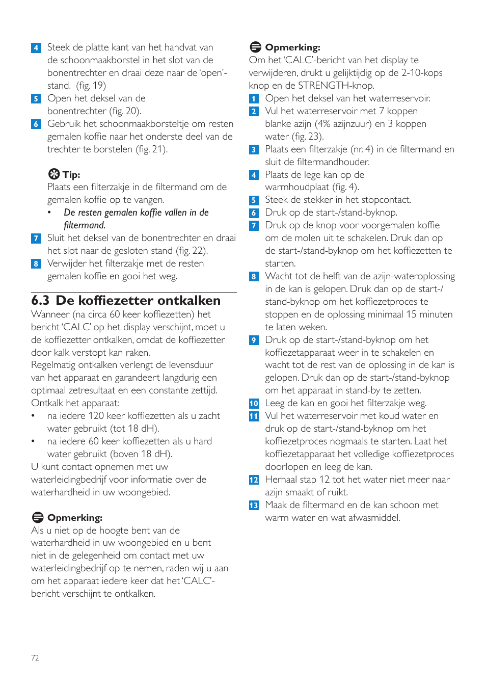 3 de koffiezetter ontkalken | Philips Grind & Brew Cafetière User Manual | Page 72 / 108