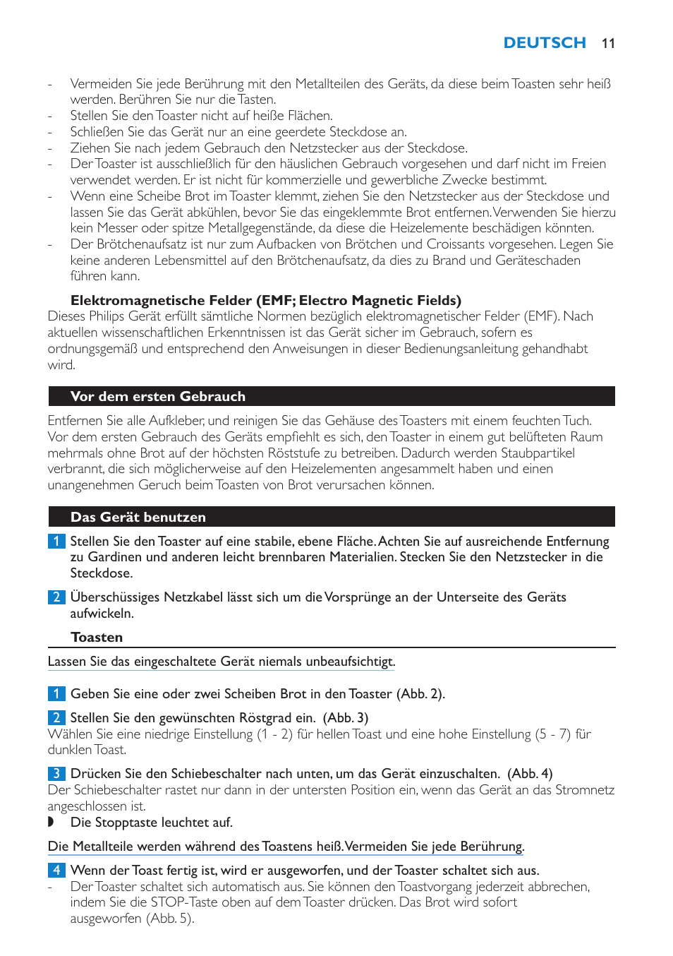 Vor dem ersten gebrauch, Das gerät benutzen, Toasten | Philips 2 fentes User Manual | Page 11 / 24