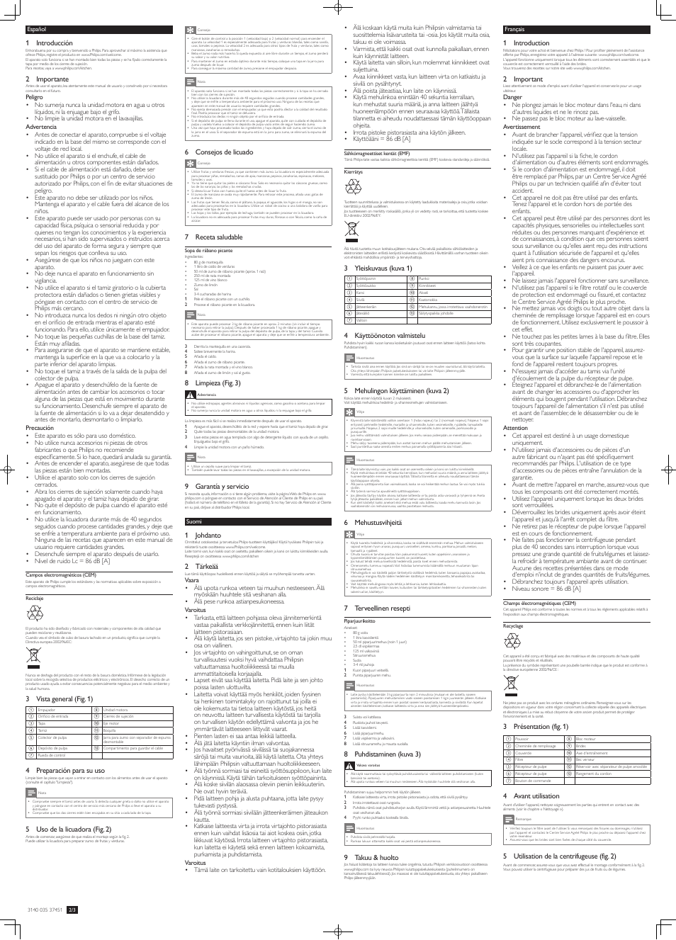 Philips HR1851 WEU UM V1.0 User Manual | Page 3 / 6