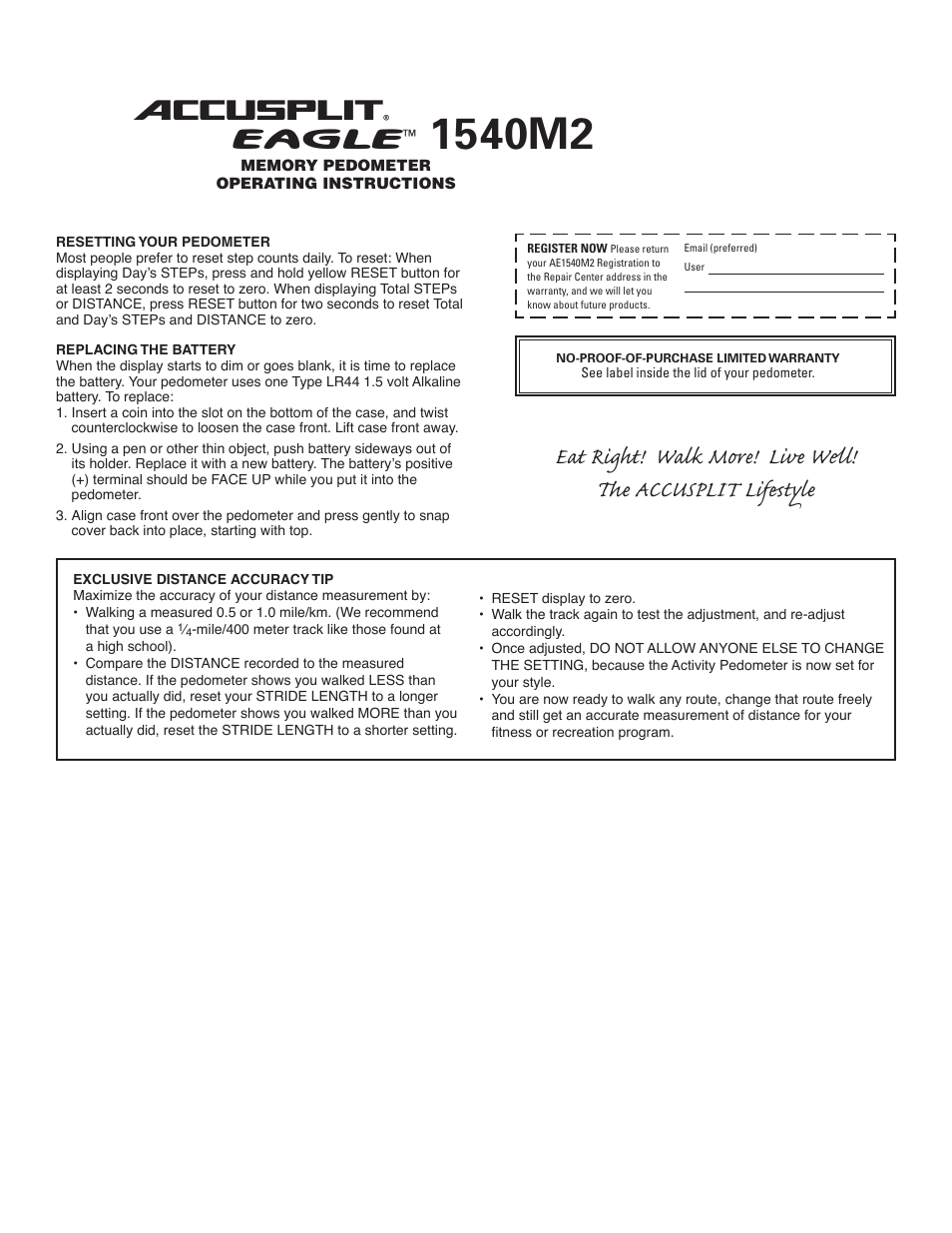 Accusplit® eagle | Accusplit Eagle 1540M2 User Manual | Page 2 / 2