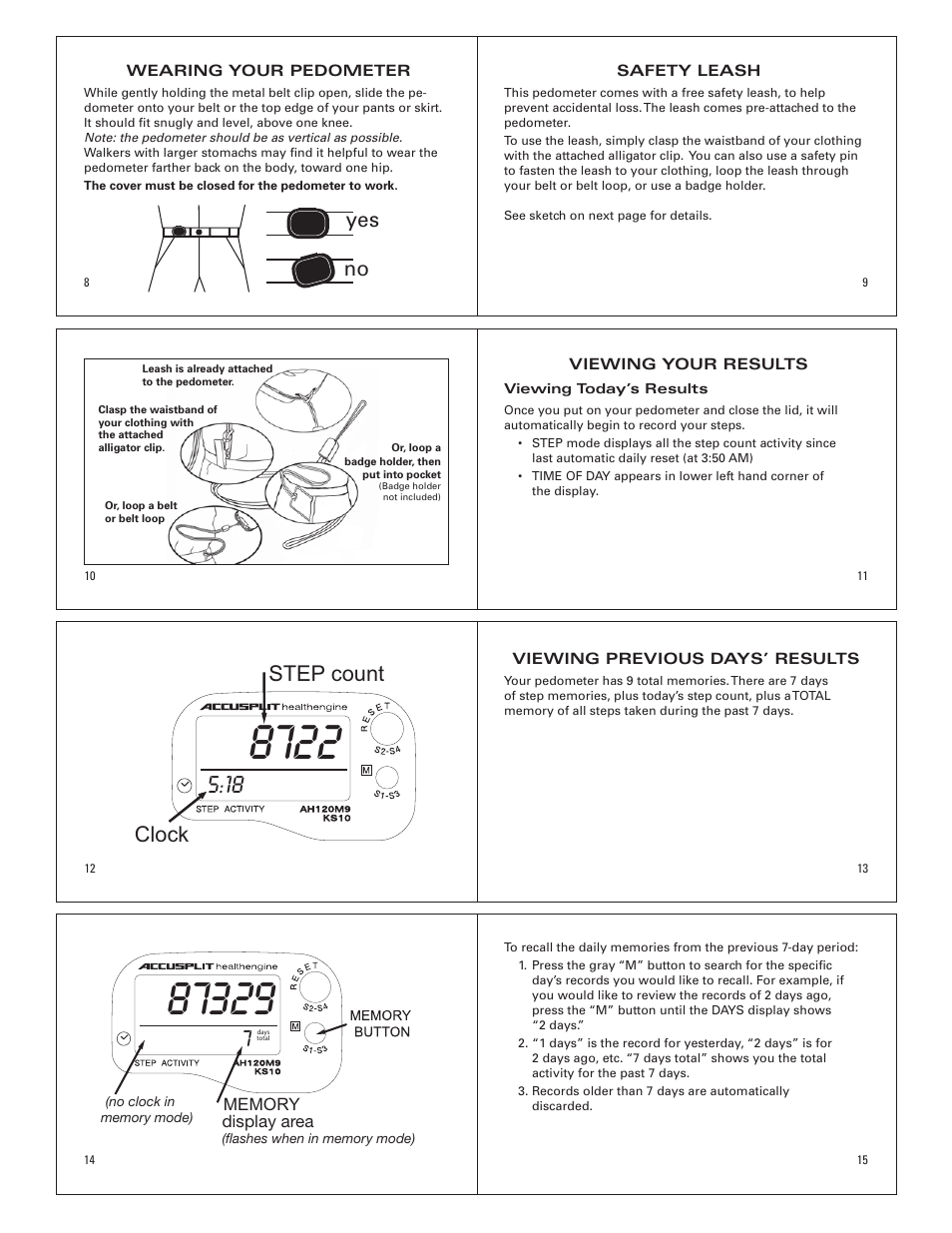 Clock step count, Yes no | Accusplit AH120M9 User Manual | Page 2 / 3