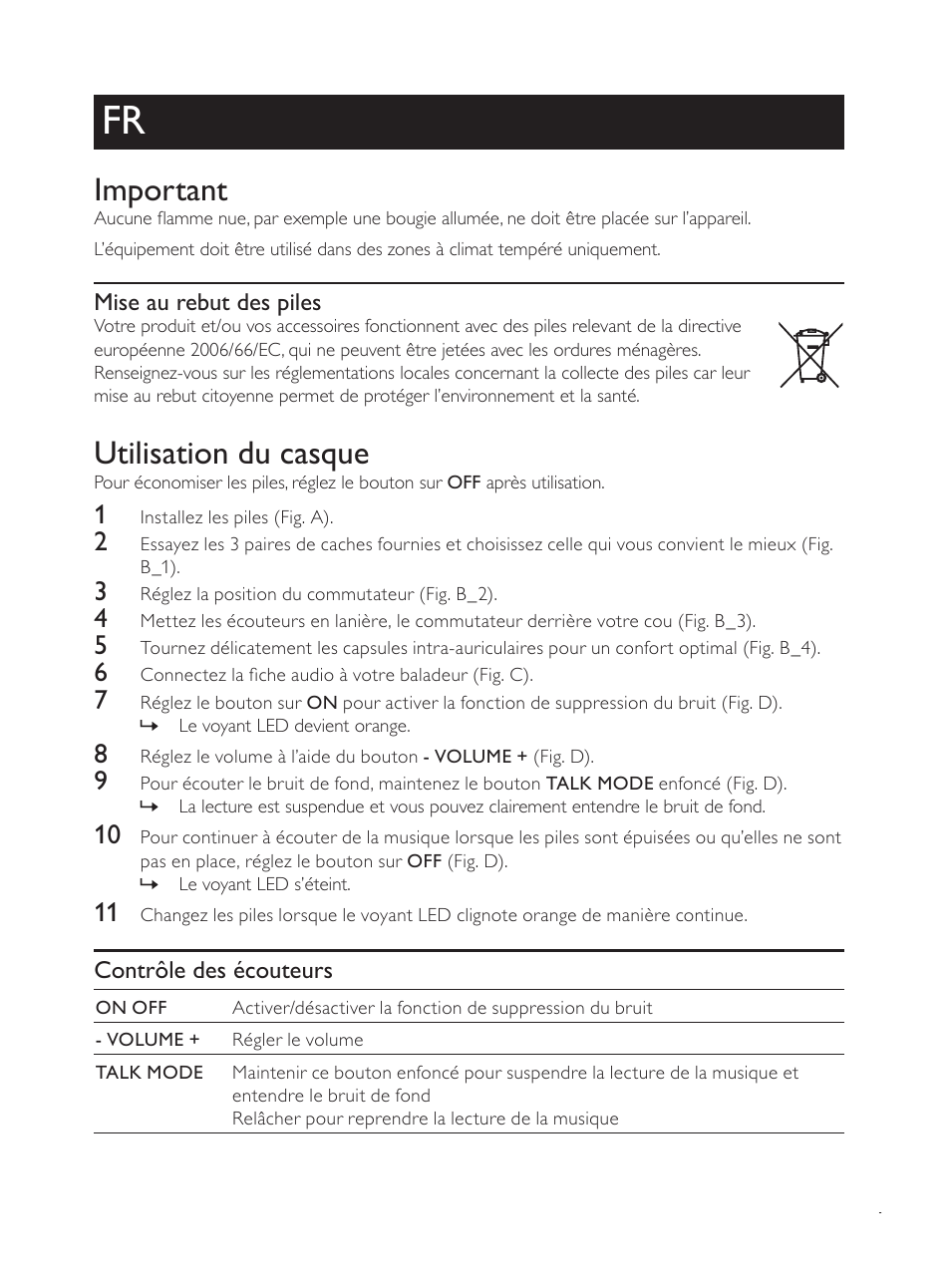 Important, Utilisation du casque | Philips Casque avec suppression du bruit User Manual | Page 3 / 4