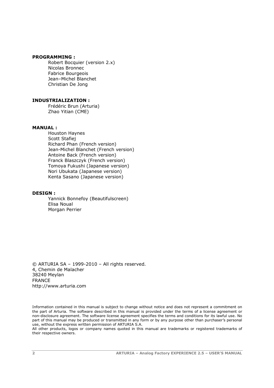 Arturia 2.5 User Manual | Page 2 / 60