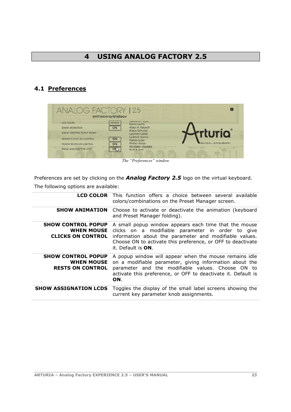 4 using analog factory 2.5 | Arturia 2.5 User Manual | Page 23 / 60