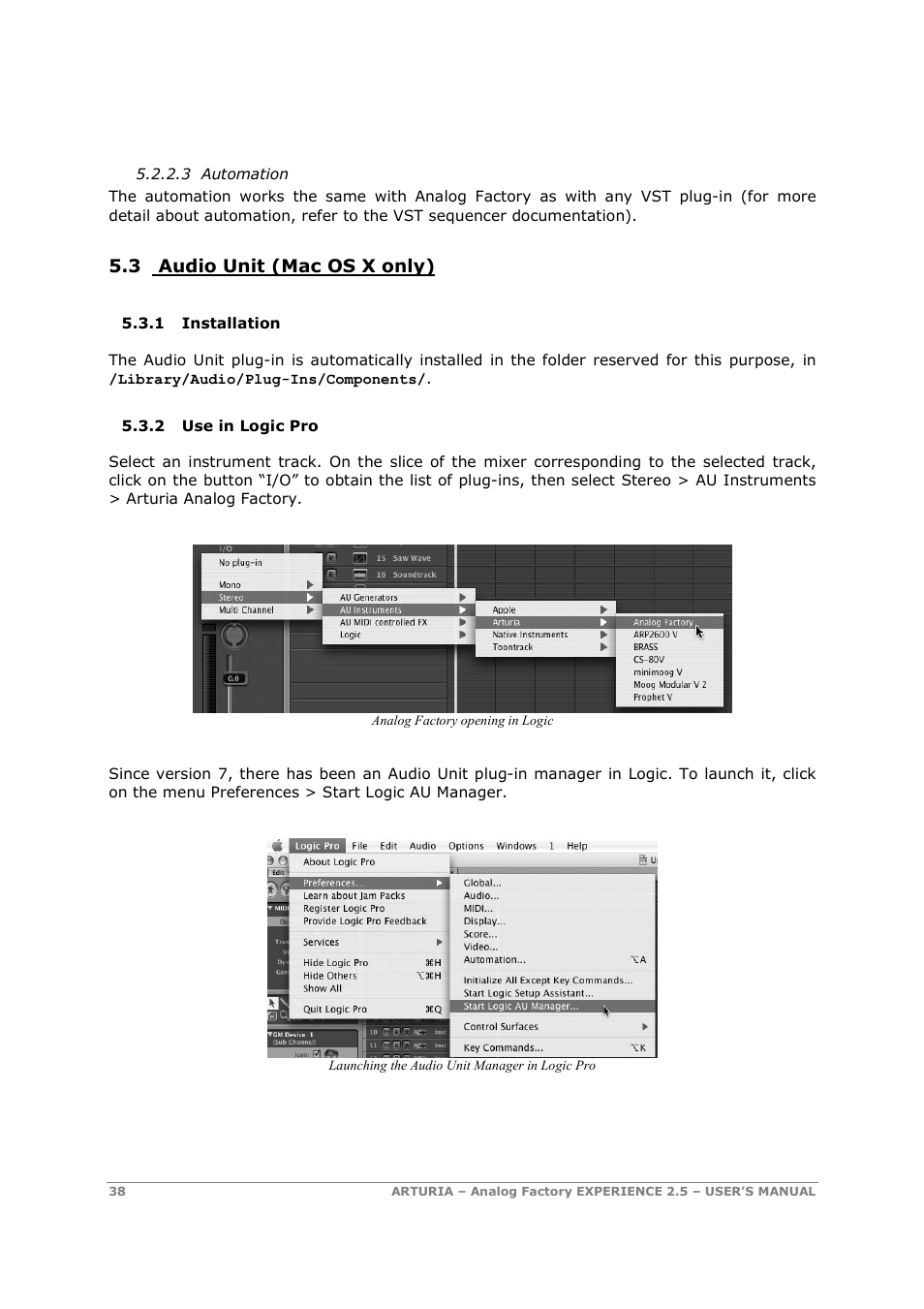 3 audio unit (mac os x only) | Arturia 2.5 User Manual | Page 38 / 60