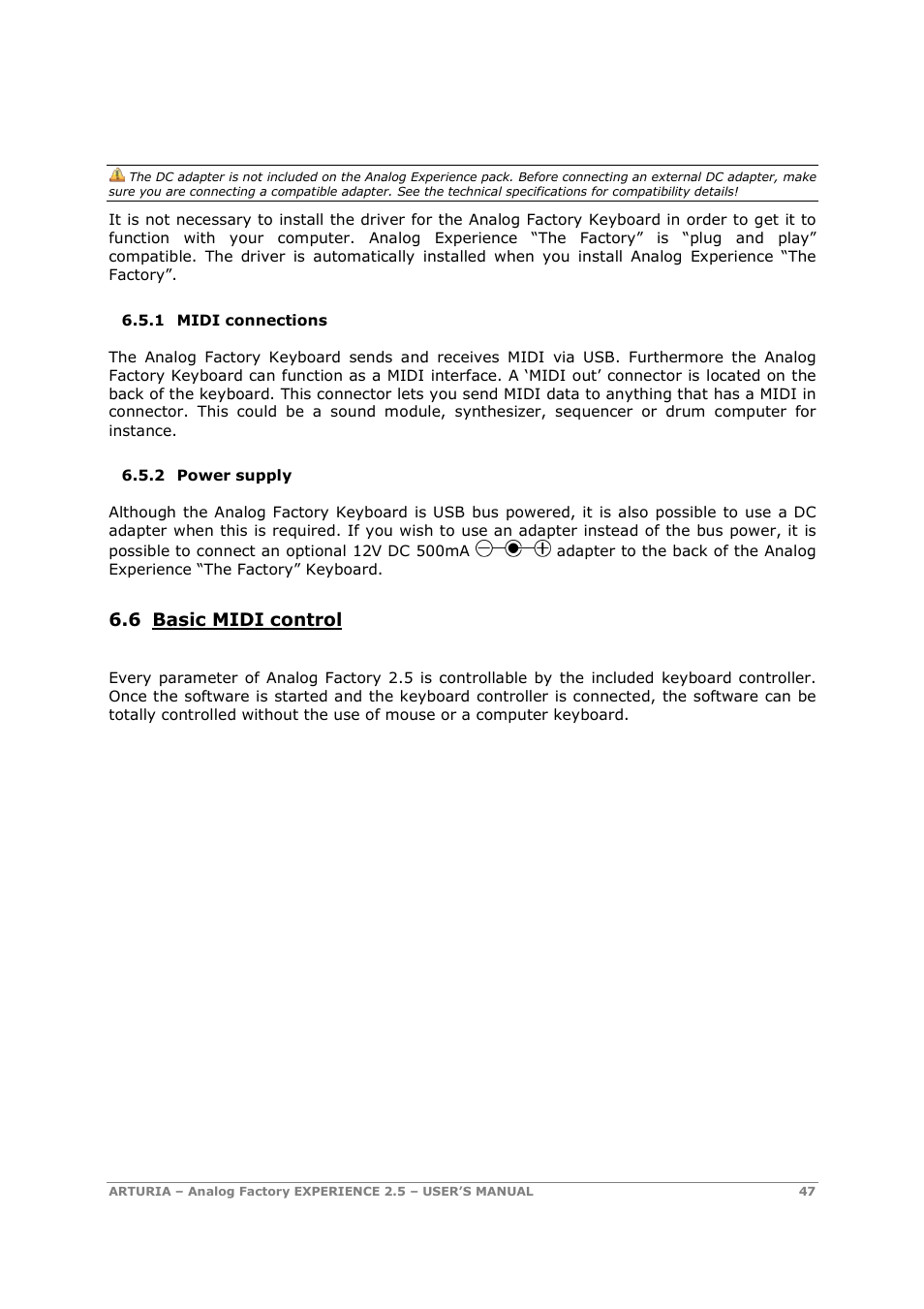 6 basic midi control | Arturia 2.5 User Manual | Page 47 / 60