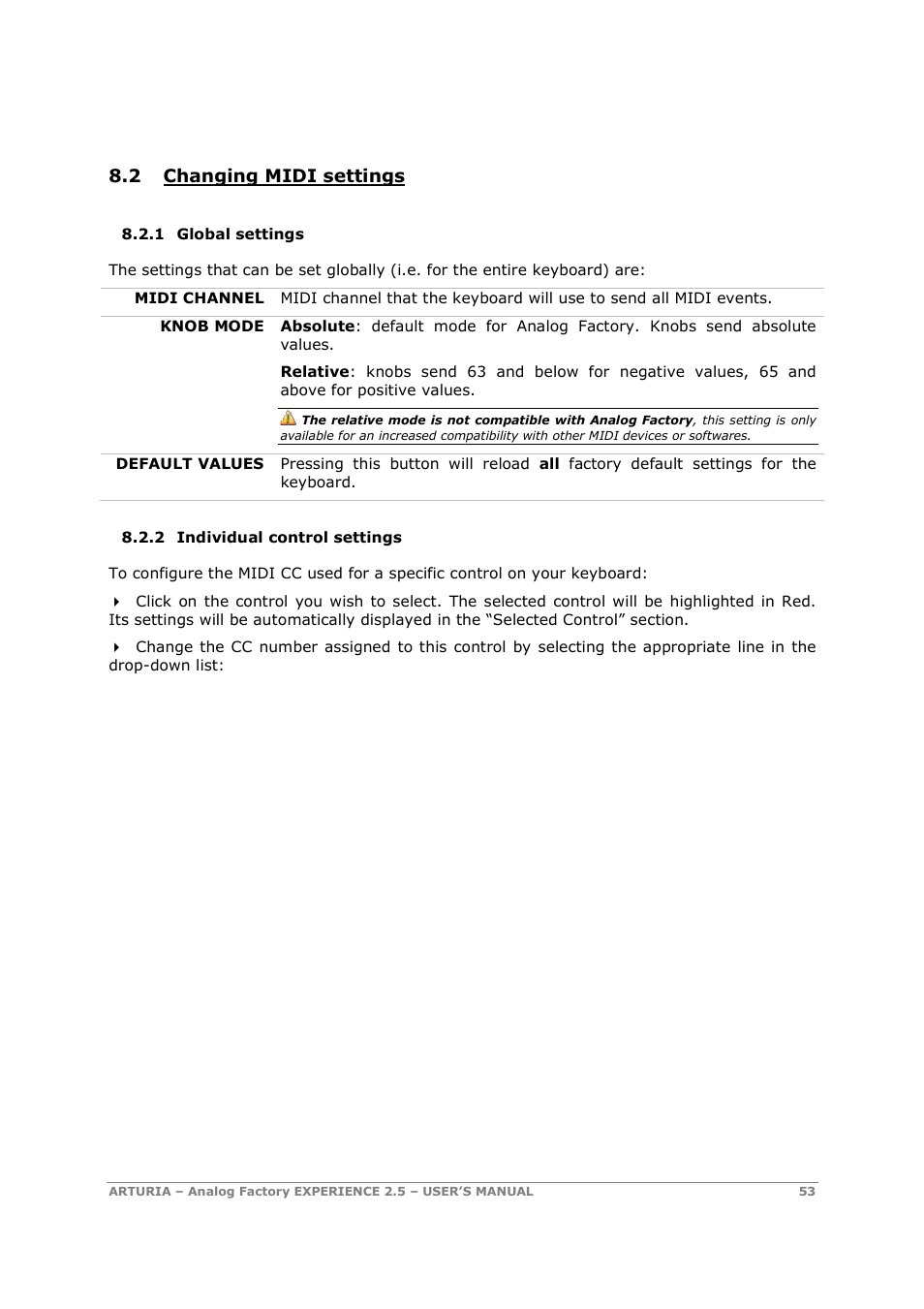 2 changing midi settings | Arturia 2.5 User Manual | Page 53 / 60