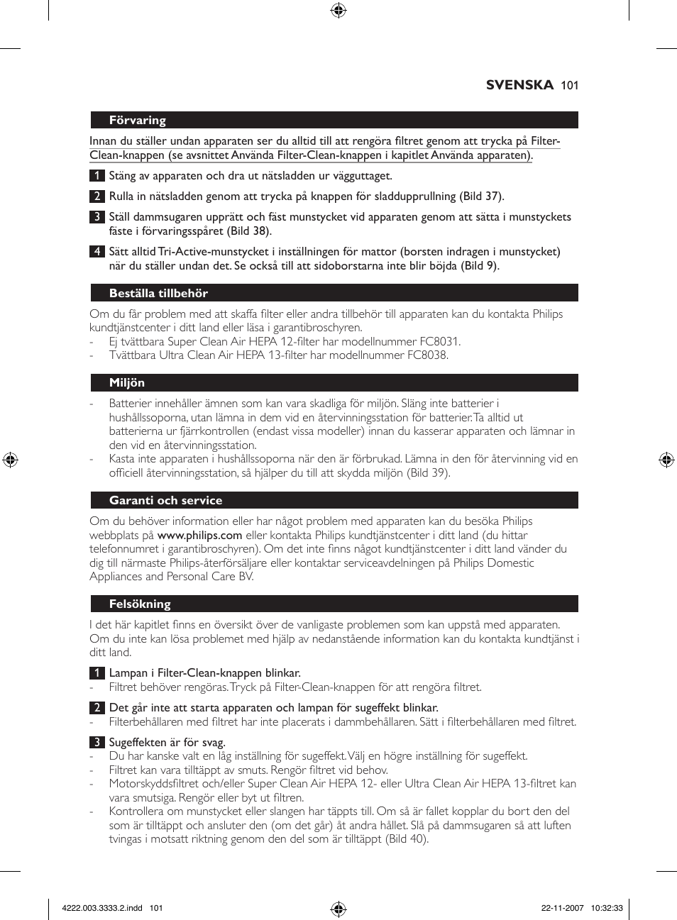 Philips Aspirateur sans sac User Manual | Page 101 / 116