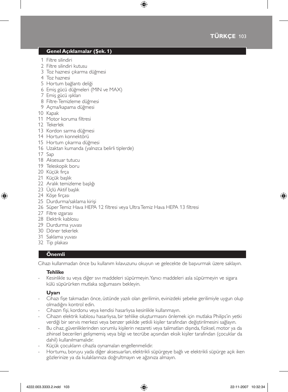 Philips Aspirateur sans sac User Manual | Page 103 / 116