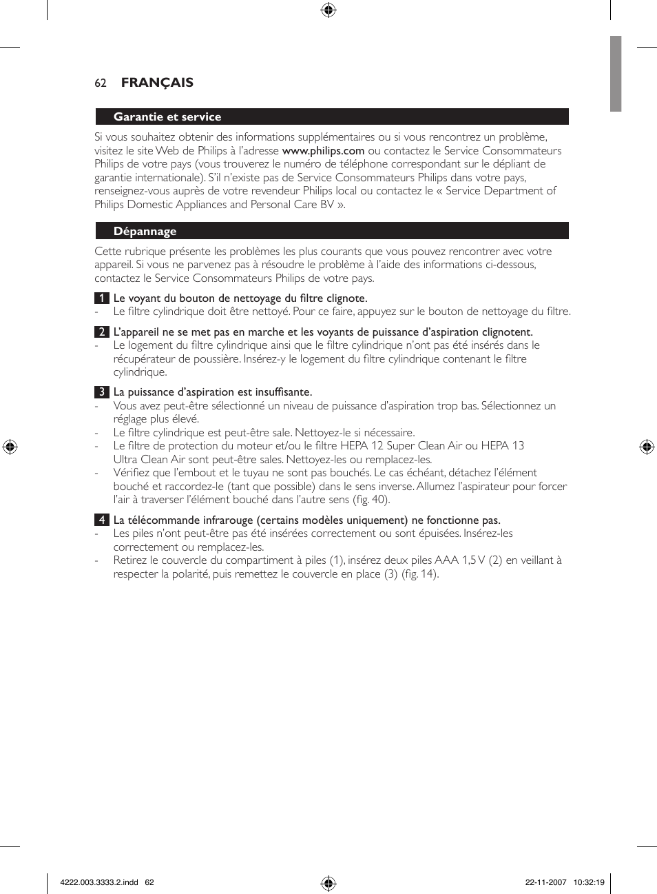 Philips Aspirateur sans sac User Manual | Page 62 / 116