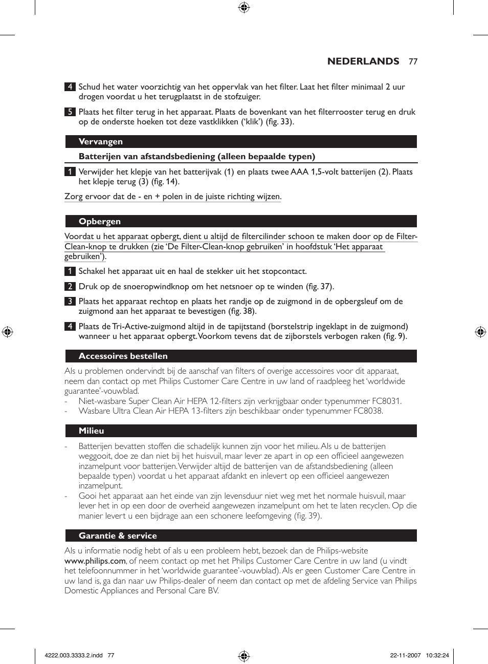 Philips Aspirateur sans sac User Manual | Page 77 / 116