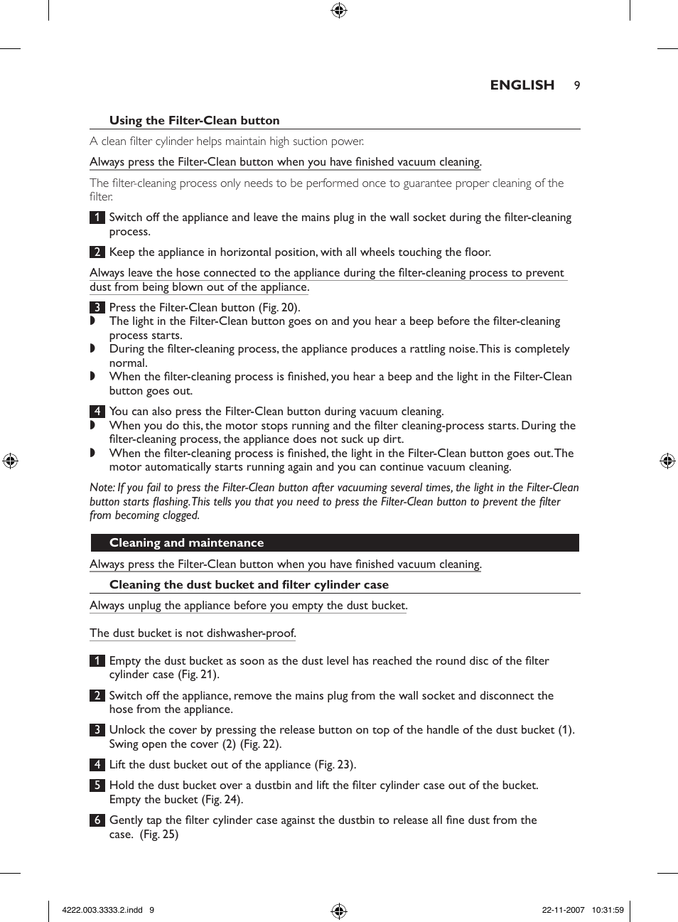 Philips Aspirateur sans sac User Manual | Page 9 / 116