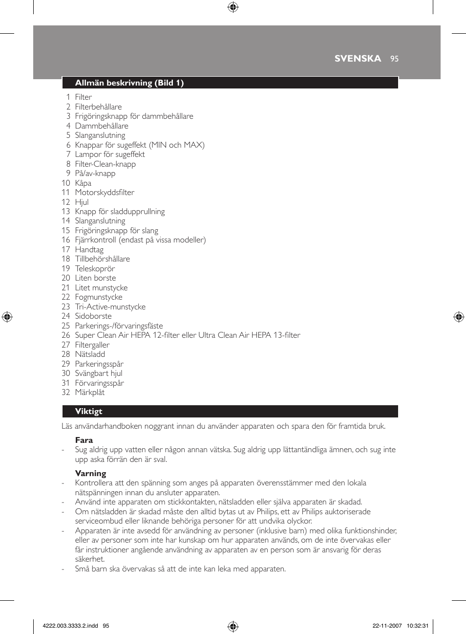 Philips Aspirateur sans sac User Manual | Page 95 / 116