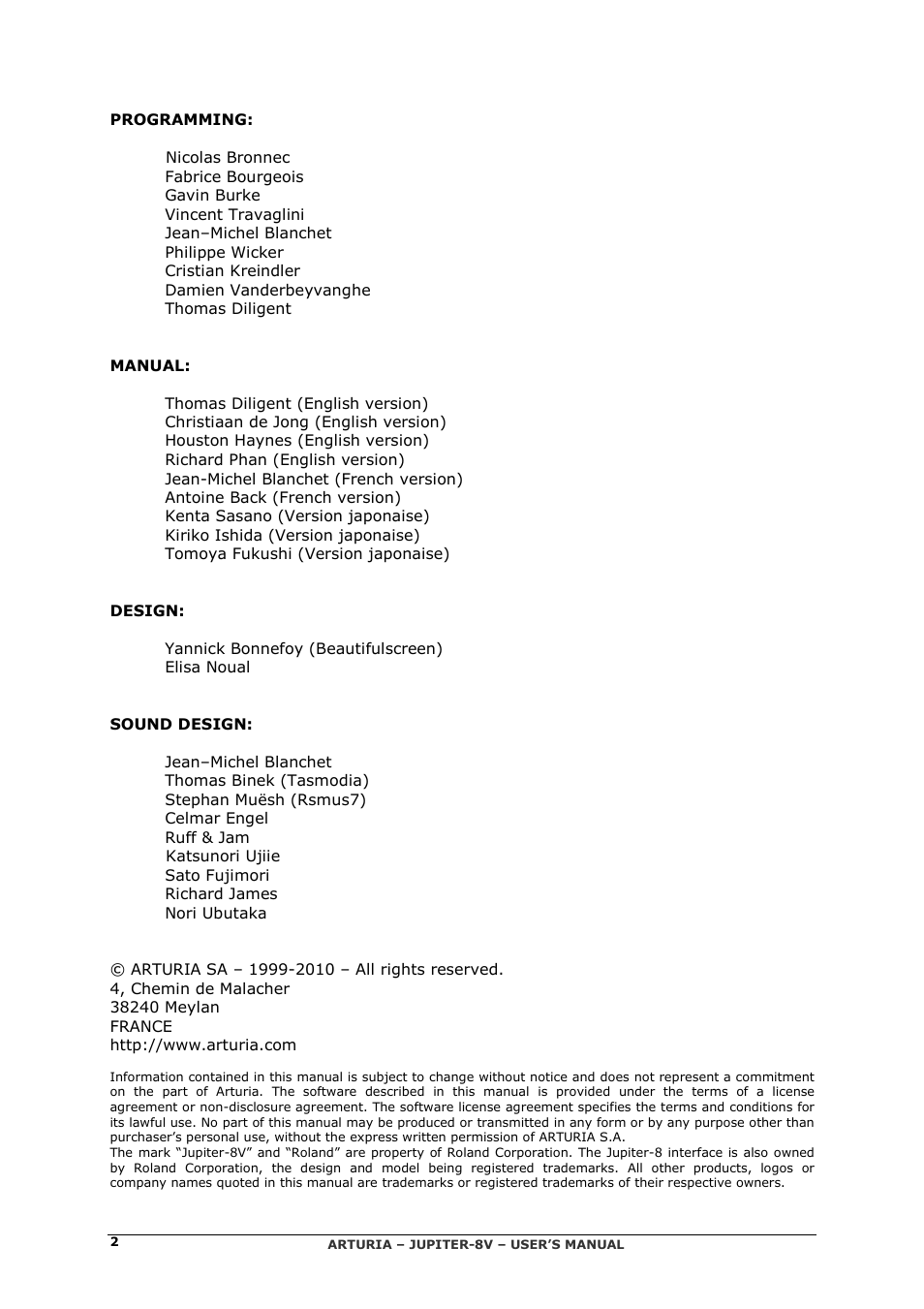 Arturia JUPITER-8V 2 User Manual | Page 2 / 125