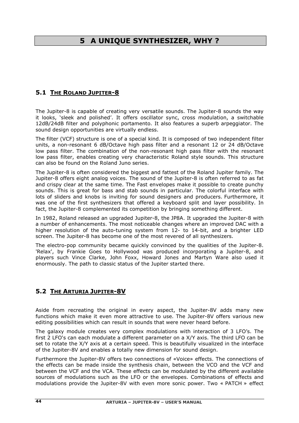 5 a unique synthesizer, why | Arturia JUPITER-8V 2 User Manual | Page 44 / 125