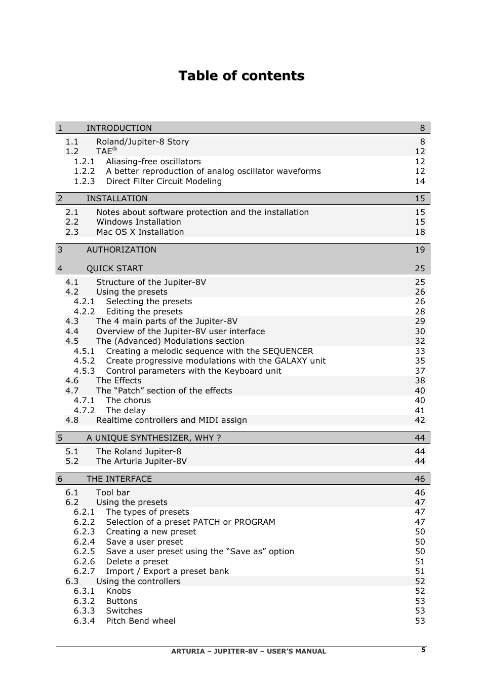 Arturia JUPITER-8V 2 User Manual | Page 5 / 125