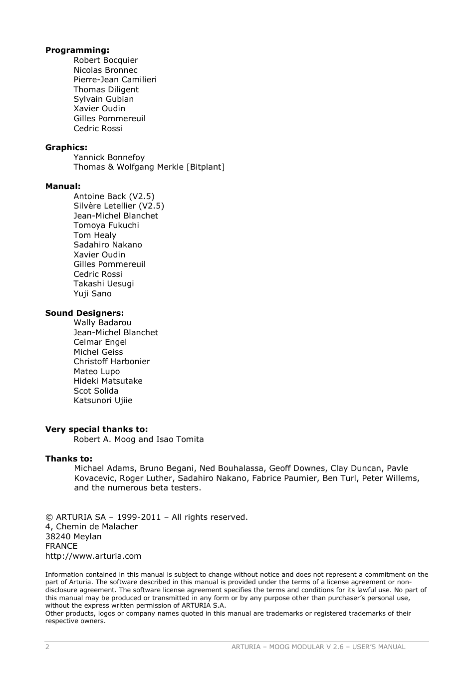 Arturia MOOG MODULAR 2.6 User Manual | Page 2 / 154