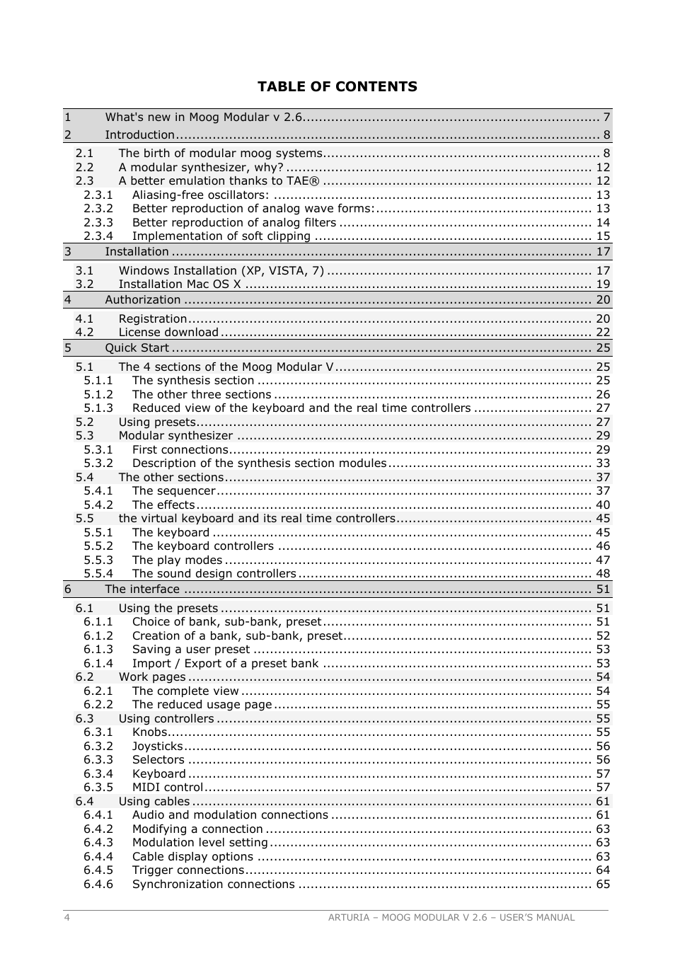 Arturia MOOG MODULAR 2.6 User Manual | Page 4 / 154