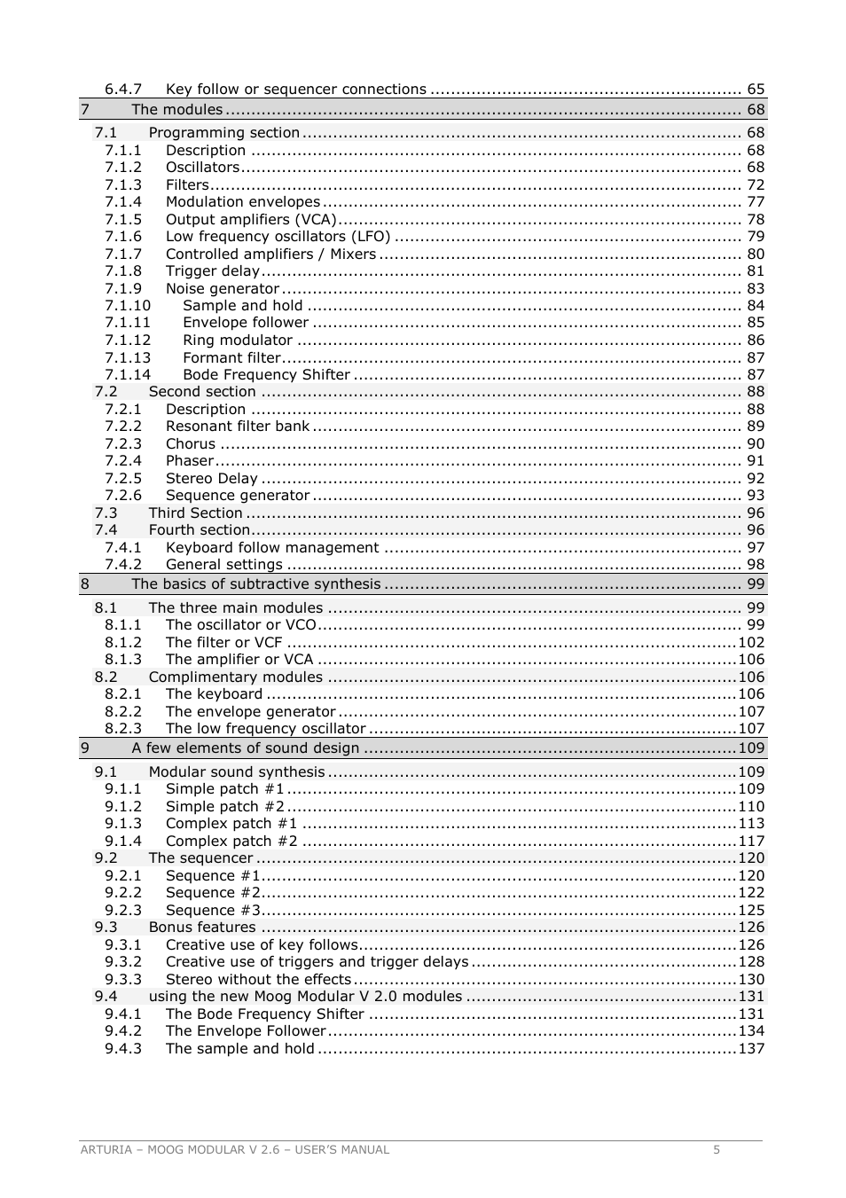 Arturia MOOG MODULAR 2.6 User Manual | Page 5 / 154