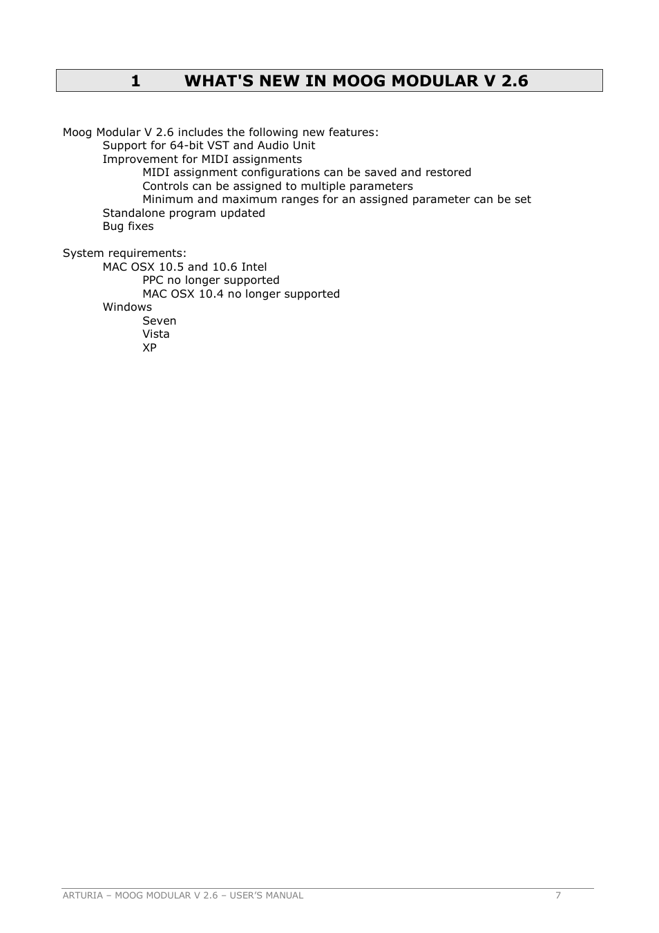 1what's new in moog modular v 2.6 | Arturia MOOG MODULAR 2.6 User Manual | Page 7 / 154