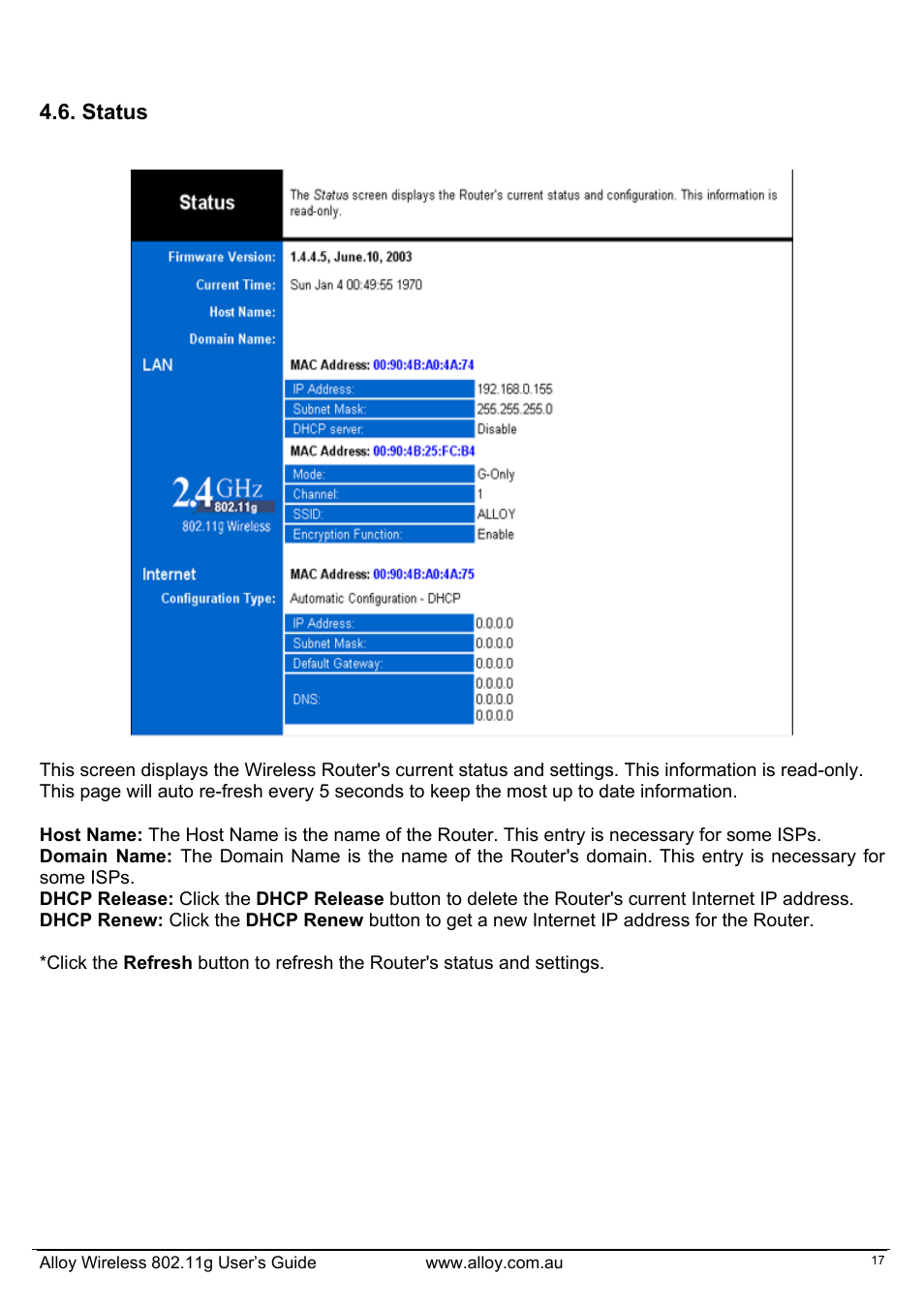 Status | Alloy Computer Products WLF2454AP-S User Manual | Page 18 / 30