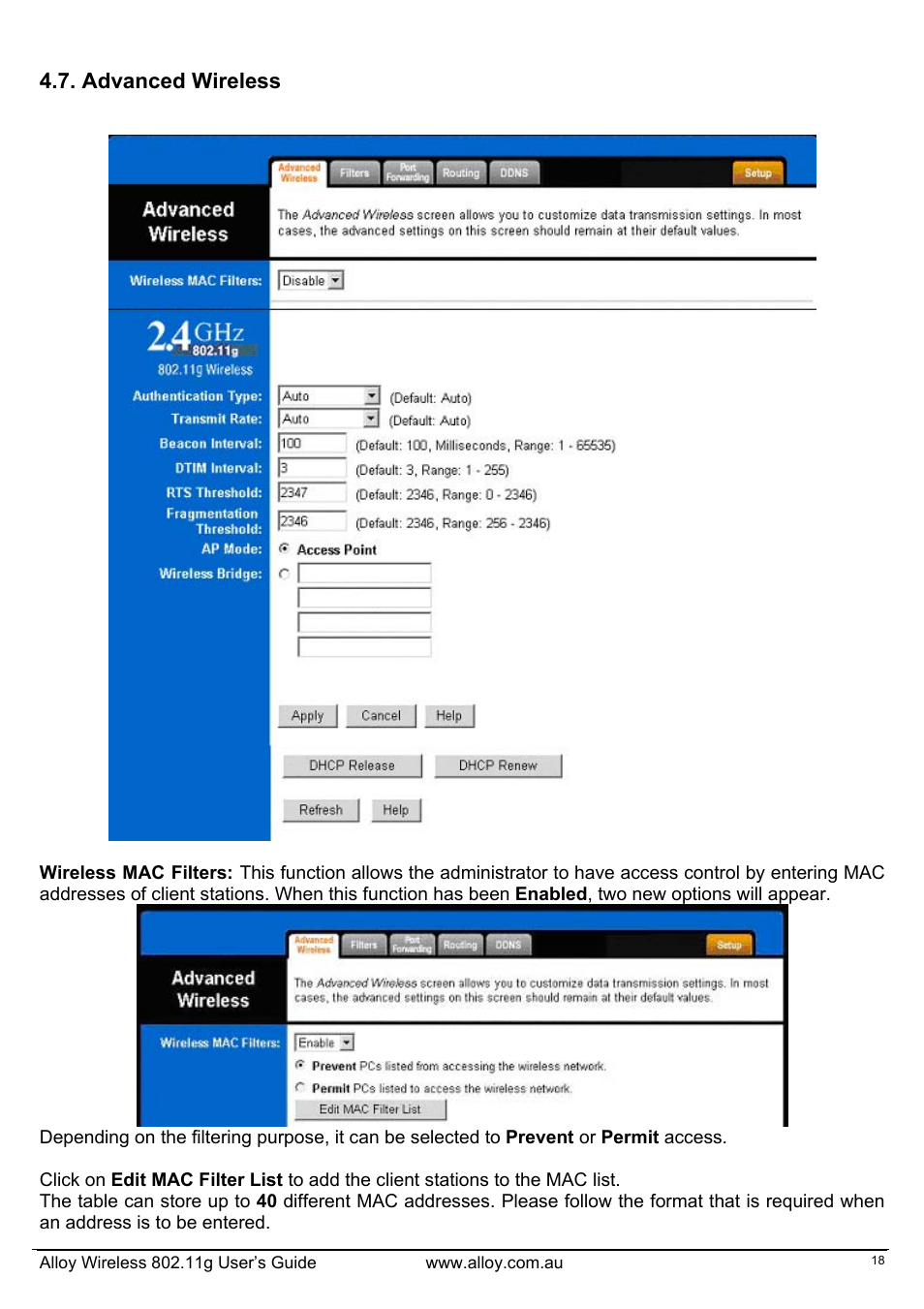 Advanced wireless | Alloy Computer Products WLF2454AP-S User Manual | Page 19 / 30