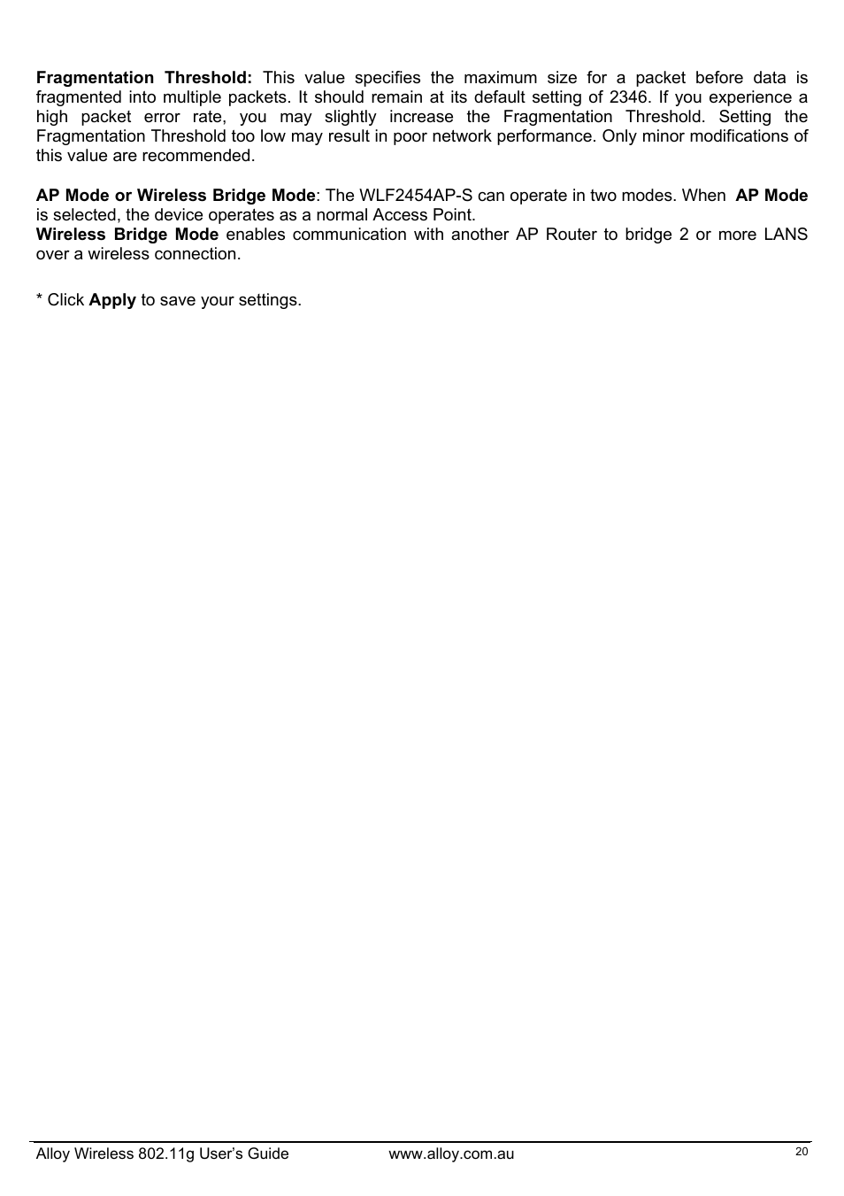 Alloy Computer Products WLF2454AP-S User Manual | Page 21 / 30