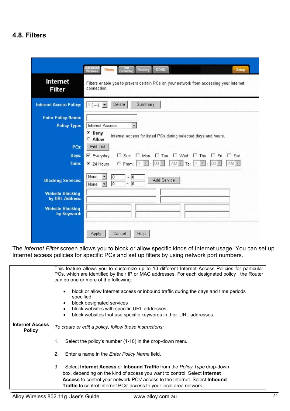 Filters | Alloy Computer Products WLF2454AP-S User Manual | Page 22 / 30