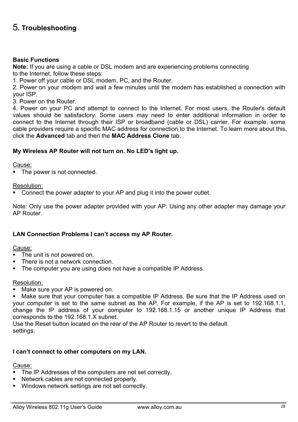 Alloy Computer Products WLF2454AP-S User Manual | Page 29 / 30