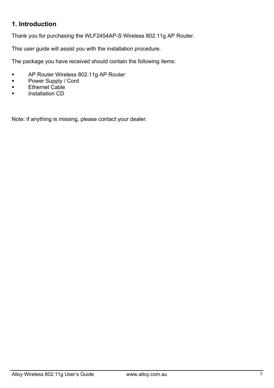 Introduction | Alloy Computer Products WLF2454AP-S User Manual | Page 3 / 30