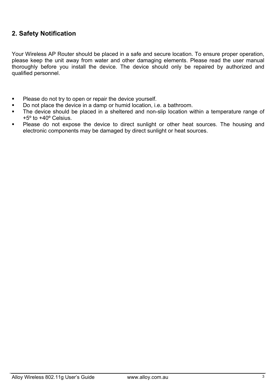 Safety notification | Alloy Computer Products WLF2454AP-S User Manual | Page 4 / 30