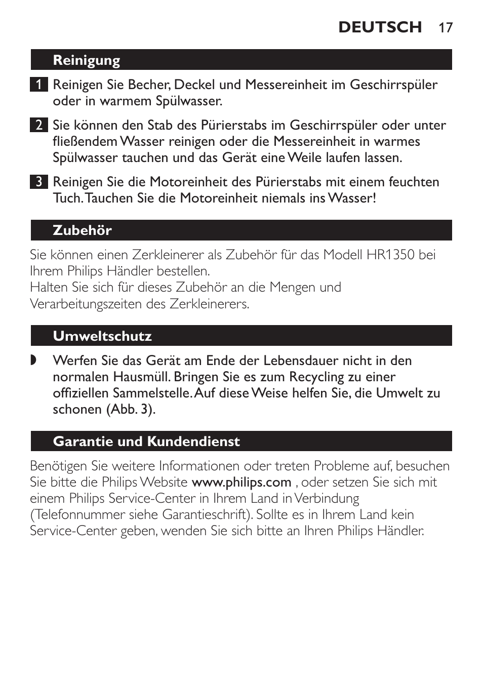 Sojamilch, Zubehör, Umweltschutz | Garantie und kundendienst, Rezept | Philips Mixeur plongeant User Manual | Page 17 / 68