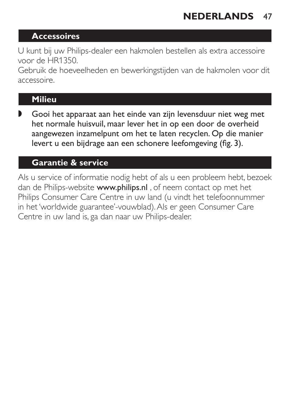 Sojamelk, Accessoires, Milieu | Garantie & service, Recept | Philips Mixeur plongeant User Manual | Page 47 / 68