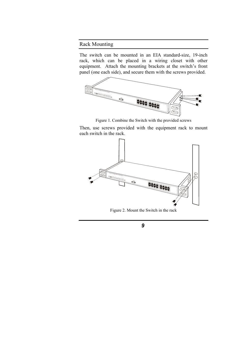 9rack mounting, Figure 2. mount the switch in the rack | Alloy Computer Products NS-16T01FS User Manual | Page 15 / 37