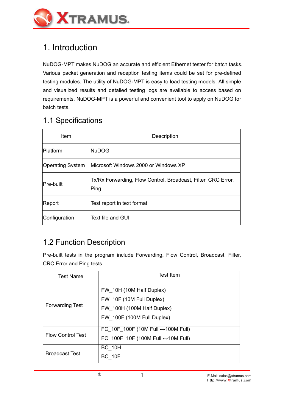 Introduction, 1 specifications, 2 function description | Alloy Computer Products Network Device NuDOG-MPT User Manual | Page 4 / 27
