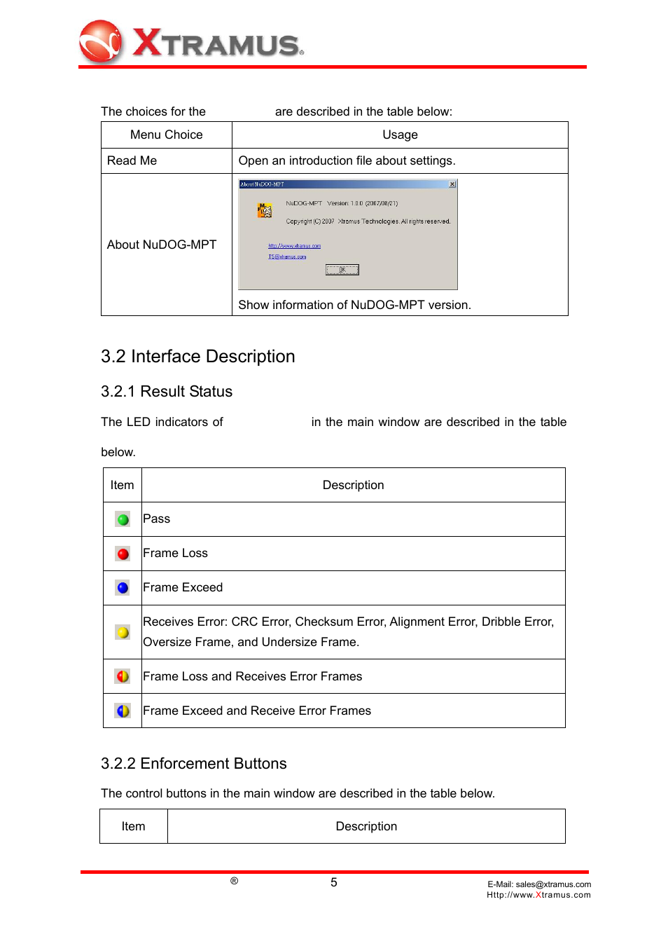 2 interface description, 1 result status, 2 enforcement buttons | Alloy Computer Products Network Device NuDOG-MPT User Manual | Page 8 / 27