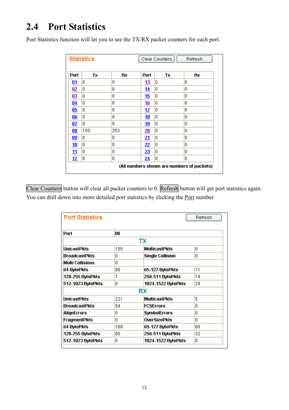 4 port statistics | Alloy Computer Products GSS-24T2SFP User Manual | Page 12 / 59