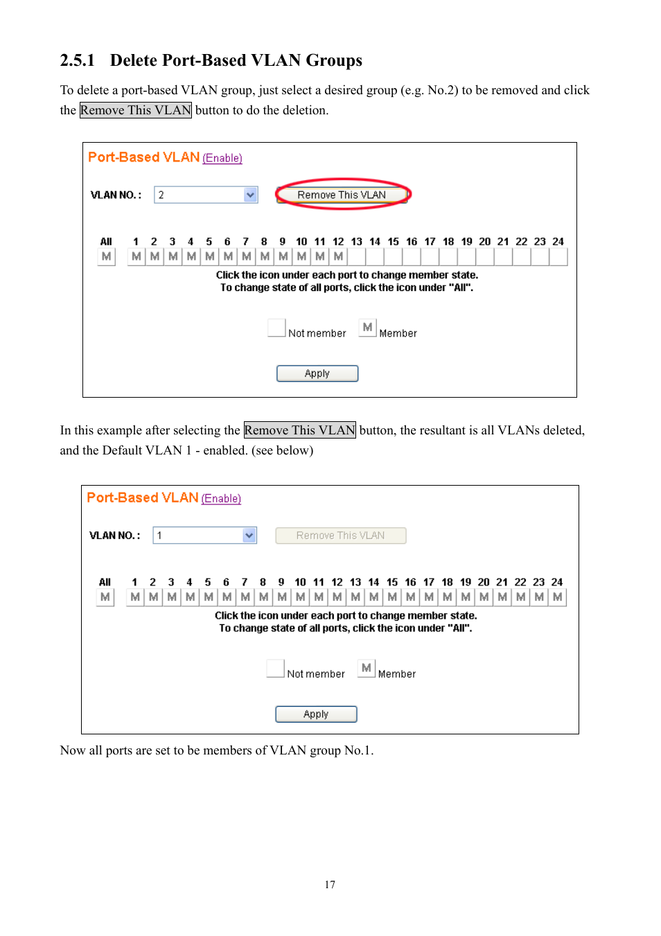 1 delete port-based vlan groups | Alloy Computer Products GSS-24T2SFP User Manual | Page 17 / 59