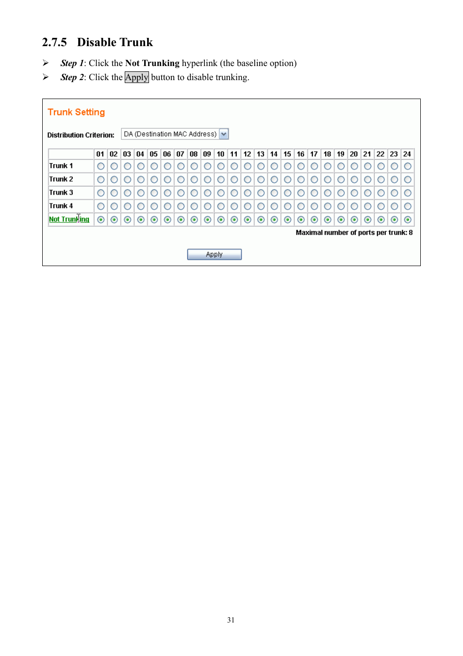 5 disable trunk | Alloy Computer Products GSS-24T2SFP User Manual | Page 31 / 59