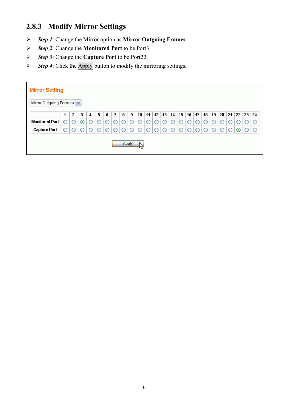 3 modify mirror settings | Alloy Computer Products GSS-24T2SFP User Manual | Page 35 / 59